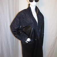 Vintage Euro Black Leather Trenchcoat, Size 1X - Thumbnail 1