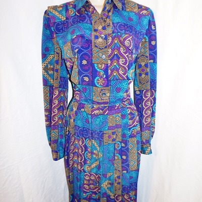 Vintage lesley fay purple/green ruffle dress, size xl