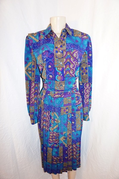 Vintage lesley fay purple/green ruffle dress, size xl