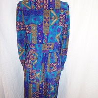 Vintage Lesley Fay Purple/Green Ruffle Dress, Size XL - Thumbnail 2