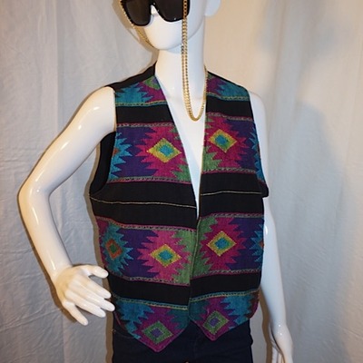Vintage black neon print vest, size 1x