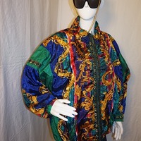 Vintage Plus Fashion Green/Gold Bomber Jacket, Size 2X-3X - Thumbnail 1