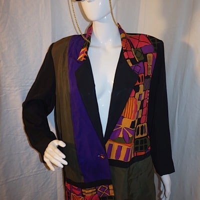 Vintage akf black/olive aztec blazer, 1x