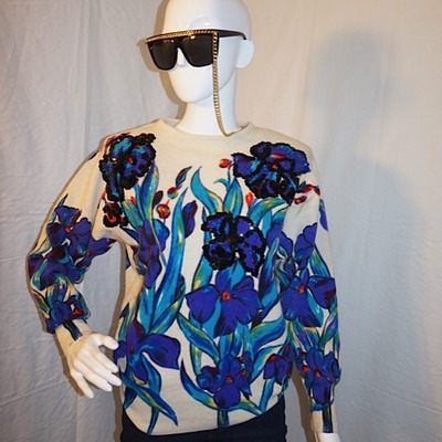 Vintage spree cream floral sweater, s-m