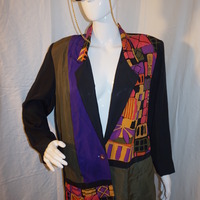 Vintage AKF Black/Olive Aztec Blazer, 1X - Thumbnail 2