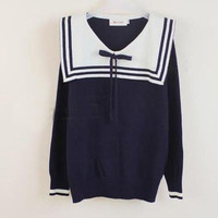 Japanese cute navy collar bowknot sweater  - Thumbnail 2