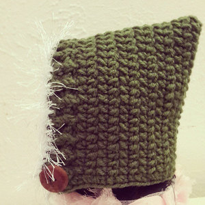 Crochet Green Pixie Hat. Gnome Hat. Hobbit. 0-3 months