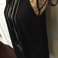 Black Shift Dress with Fringe and Beaded Collar - Thumbnail 1