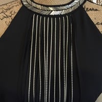 Black Shift Dress with Fringe and Beaded Collar - Thumbnail 4