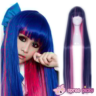 2 colors cosplay costume panty & stocking navy/ royal blue wig 100 cm sp151650 - Thumbnail 2