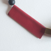 Leather Red Felt Balls Gold Metal Necklace, Felted Wool Navy Blue Green Unique Necklaces, Handcrafted Jewellery, NL0772 - Thumbnail 3