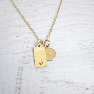 Tag and dot necklace, dainty gold filled jewelry