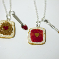 Kawaii Cute Miniature Food Necklaces - BFF Peanut Butter Jelly Heart Necklace Set with Knife and Spoon Best Friend Forever with Silver Plated Chain - Thumbnail 2