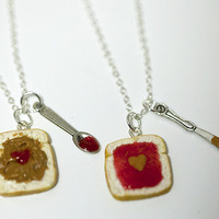 Kawaii Cute Miniature Food Necklaces - BFF Peanut Butter Jelly Heart Necklace Set with Knife and Spoon Best Friend Forever with Silver Plated Chain - Thumbnail 3