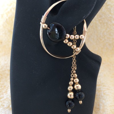 Black bead double beaded dangle
