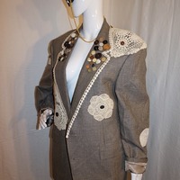 Vintage Sliver Thimble Cream Button Blazer, Size L - Thumbnail 2
