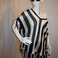 Vintage Mechant Black/White Throw Over, Size M-L - Thumbnail 1