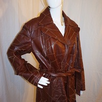 Vintage Brown Leather Jacket w/ Belt, XL - Thumbnail 1
