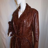 Vintage Brown Leather Jacket w/ Belt, XL - Thumbnail 3