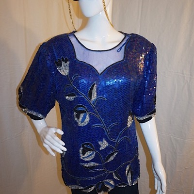 Vintage royal feelings blue sequins top, size xl