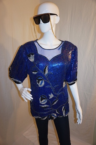 Vintage royal feelings blue sequins top, size xl