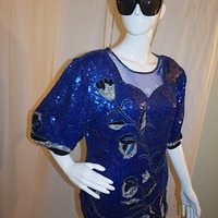 Vintage Royal Feelings Blue Sequins Top, Size XL - Thumbnail 1