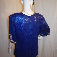 Vintage Royal Feelings Blue Sequins Top, Size XL - Thumbnail 2