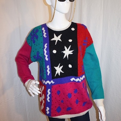 Vintage sk & company black colorful sweater, size m-l
