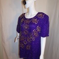 Vintage Exotica Purple/Gold Sequins Top, Size 1X - Thumbnail 3