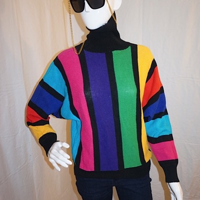 Vintage rafaella multi-color turtle neck sweater, size s-m