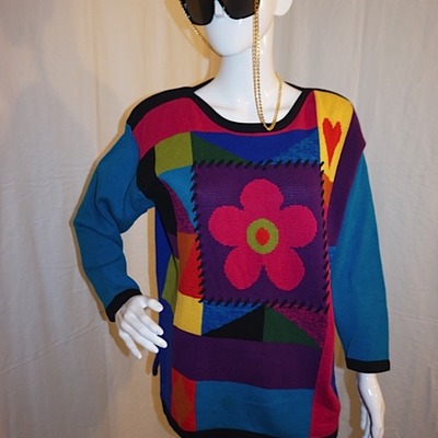 Vintage august silk colorful l/s shade sweater, size l