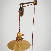 Vintage Industrial Pulley Lamp w/ Amber Glass Shade - Petit - Thumbnail 2