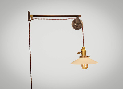 Vintage Industrial Pulley Lamp w/ Opal Glass Shade - Petit