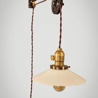 Vintage Industrial Pulley Lamp w/ Opal Glass Shade - Petit - Thumbnail 1