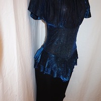 Vintage Diamond Run Blue/Black Shiny Dress, Size S - Thumbnail 1