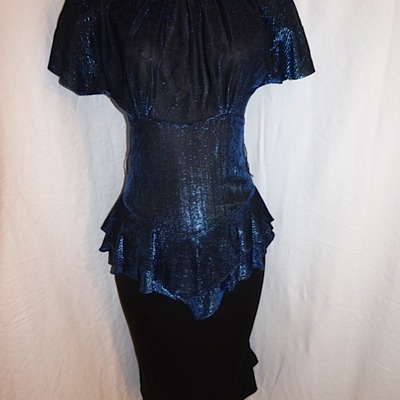 Vintage diamond run blue/black shiny dress, size s