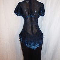 Vintage Diamond Run Blue/Black Shiny Dress, Size S - Thumbnail 3