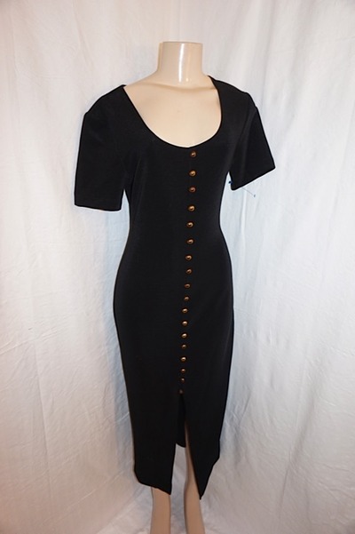 Vintage dawn joy black/gold button dress, size m
