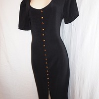 Vintage Dawn Joy Black/Gold Button Dress, Size M - Thumbnail 2