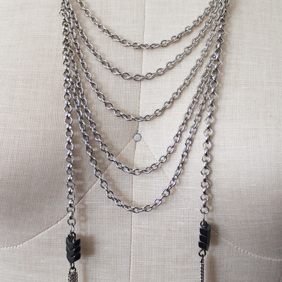 Layered chevron tassel necklace