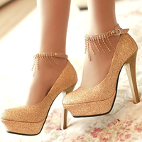 Rhinestone Ankle Strap Ultra High Heels (More Colors) - Thumbnail 1