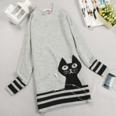 Cat loose gray long sweater