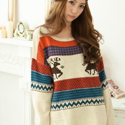 Vintage printed knitted loose pullover