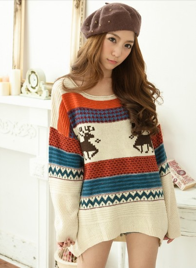 Vintage Printed Knitted Loose Pullover