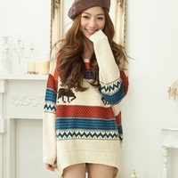 Vintage Printed Knitted Loose Pullover - Thumbnail 1