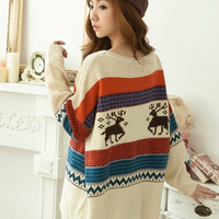 Vintage Printed Knitted Loose Pullover - Thumbnail 2