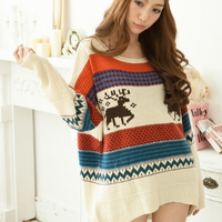 Vintage Printed Knitted Loose Pullover - Thumbnail 3