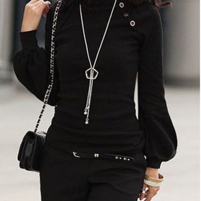 Stylish turtle neck w/long lantern sleeve