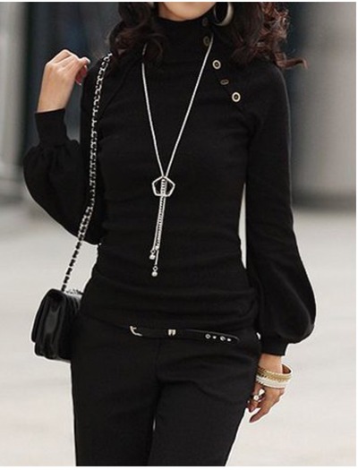 Stylish Turtle Neck w/Long Lantern Sleeve