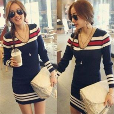 Blue stripe long sleeve tunic sweater